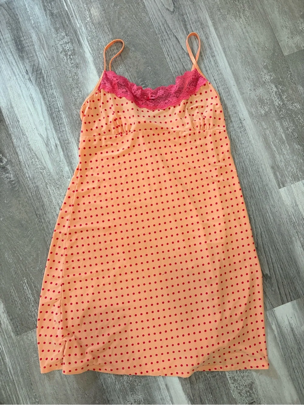 Pink and orange Lace-Trim Polka Dot night dress